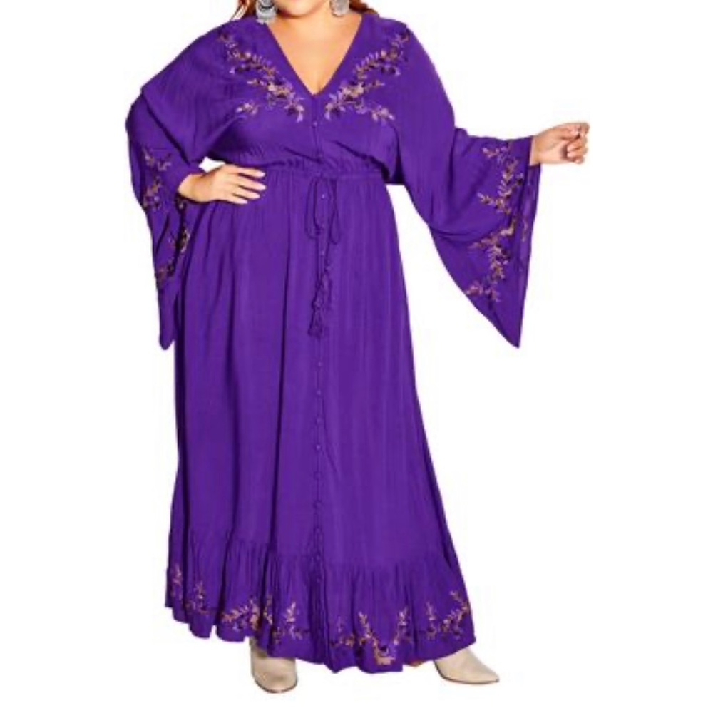 City Chic - Folklore Embroidered Maxi dress